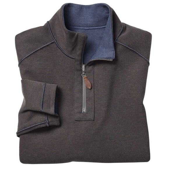 NWT Johnston & Murphy Men's Reversible Solid Quarter-Zip Navy/Brown Size 2XL - Picture 2 of 9